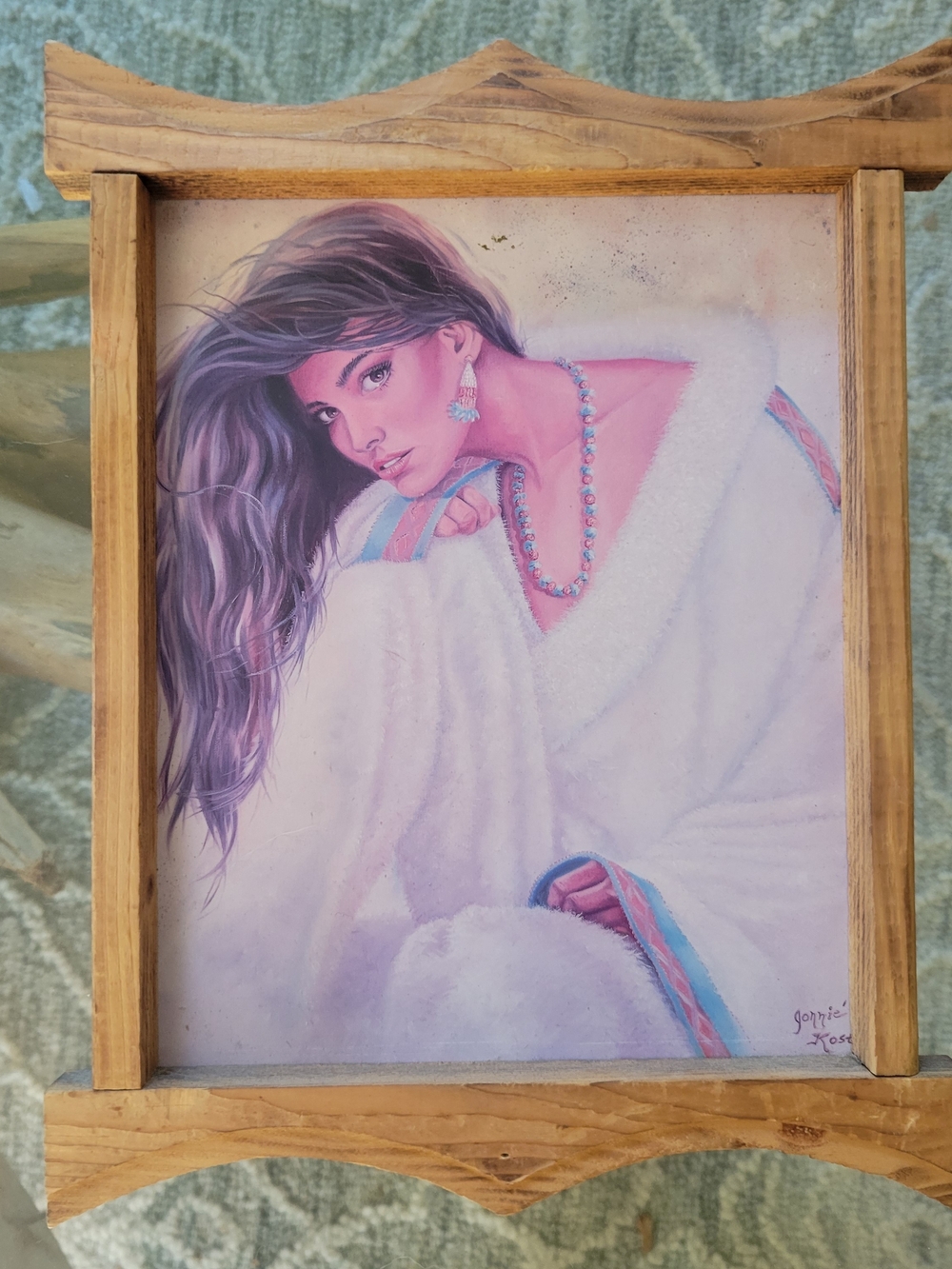 VTG Jonnie K Kostoff Framed Southwestern Art Print Boho Native Portrait